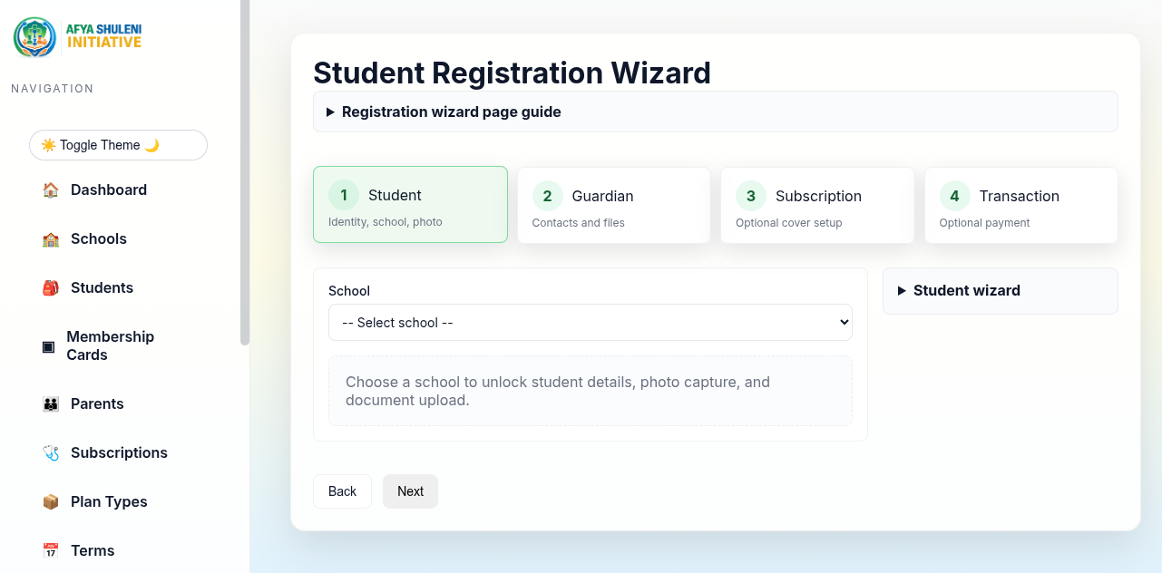 Student registration wizard